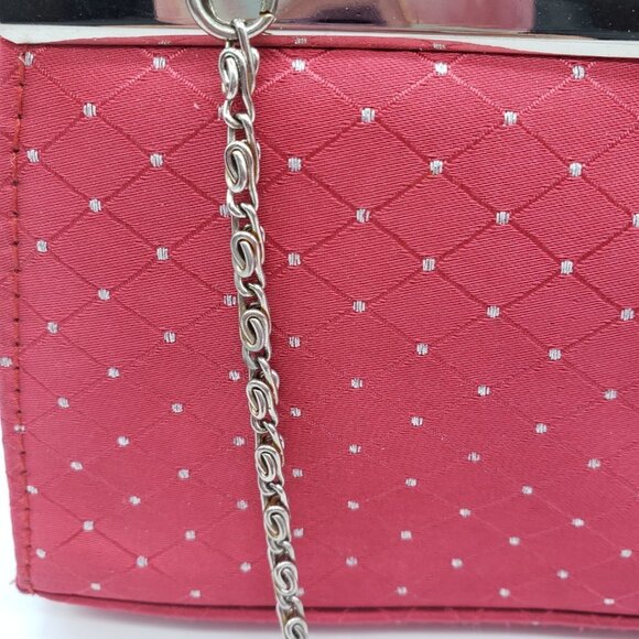 Red Faux Satin Silver Rhinestone Diamond Pattern Chain or Strap Handled Purse - Picture 2 of 12